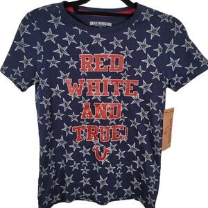 True Religion Kids Red White Blue Stars Patriotic AOP Shirt Large 12/14 NEW NWT